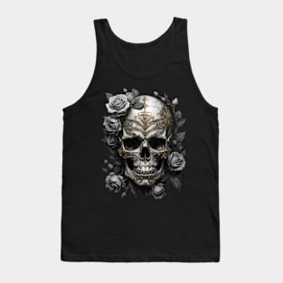 Skull with Tattoos and roses Black Tank Top